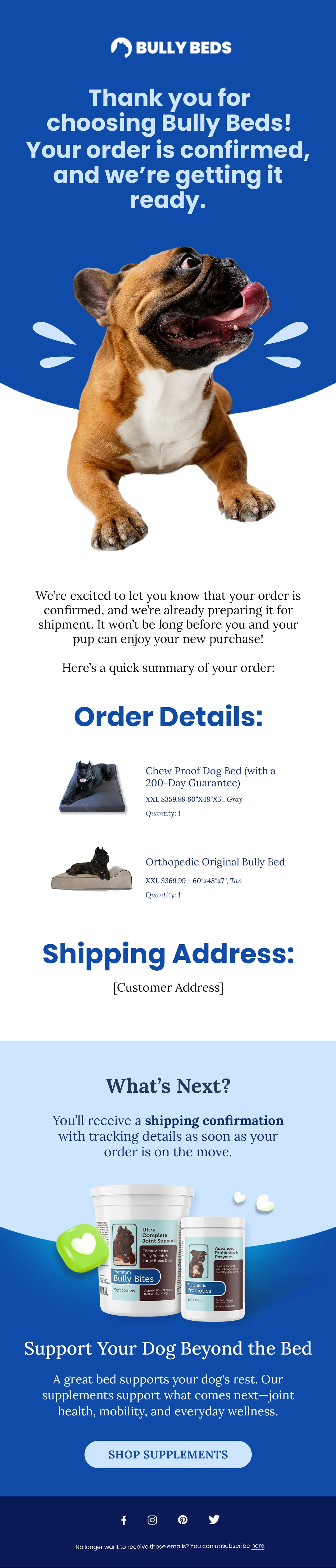 Bully Beds post-purchase flow