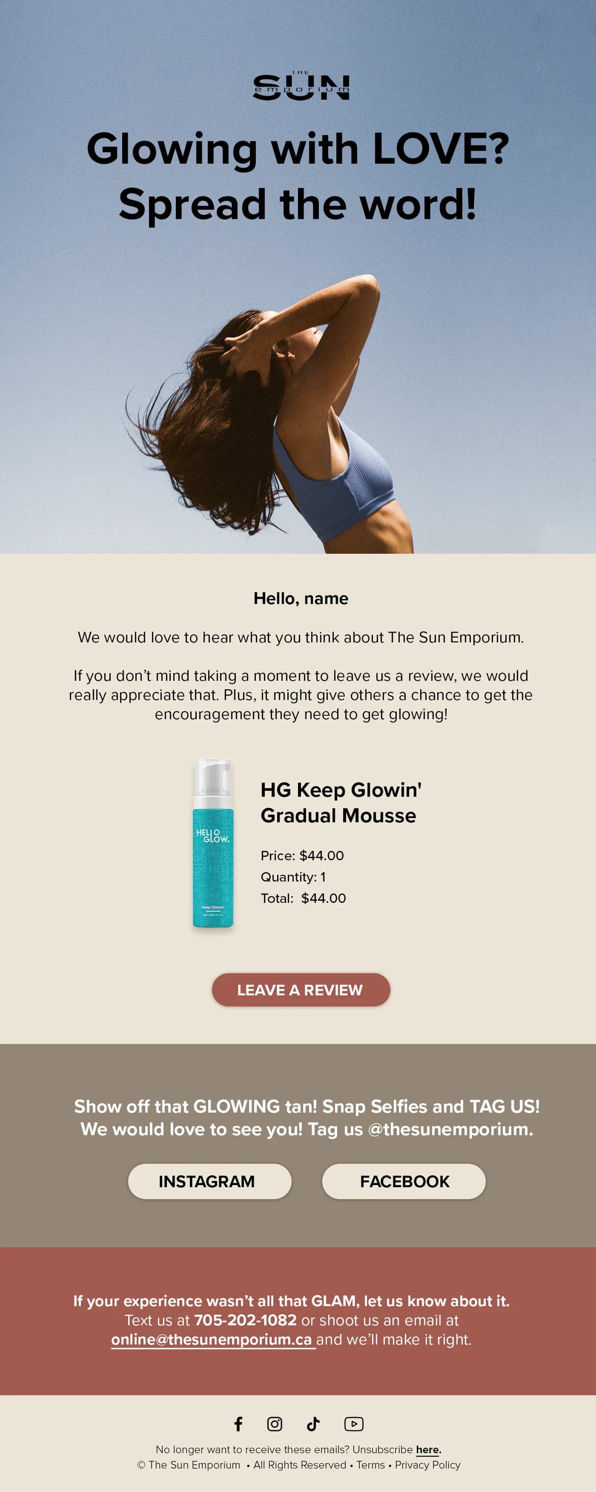Sun Emporium post-purchase email 2