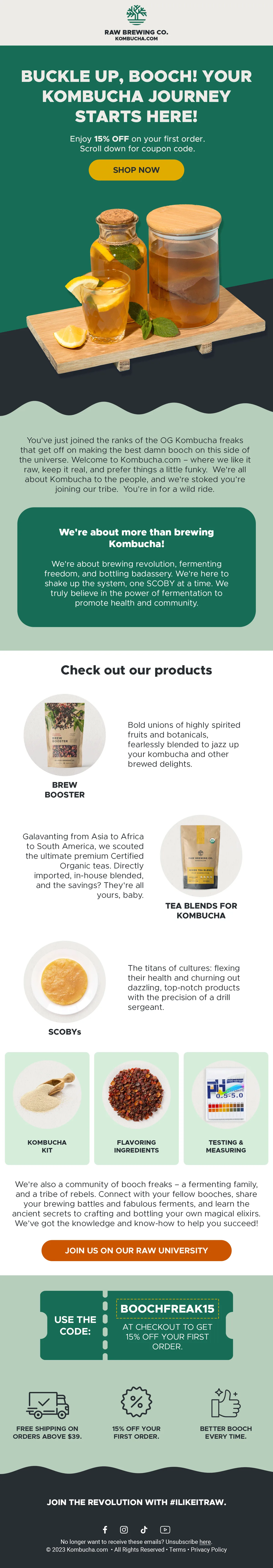 Kombucha.com welcome email — opening email of the flow