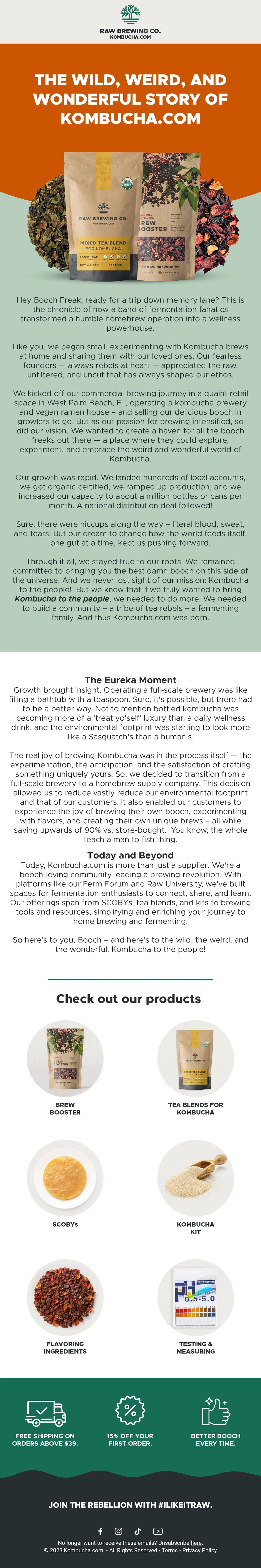 Kombucha.com brand story email — founder-led voice