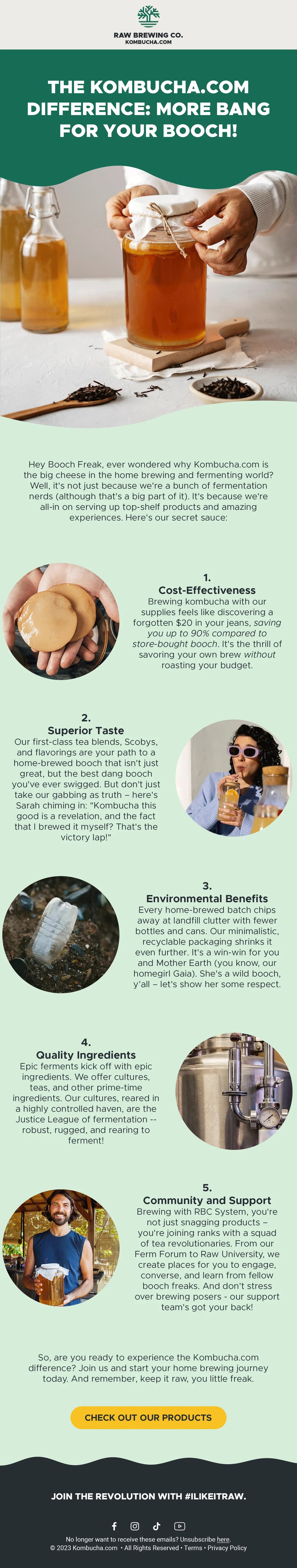 Kombucha.com differentiation email — what makes the brand different