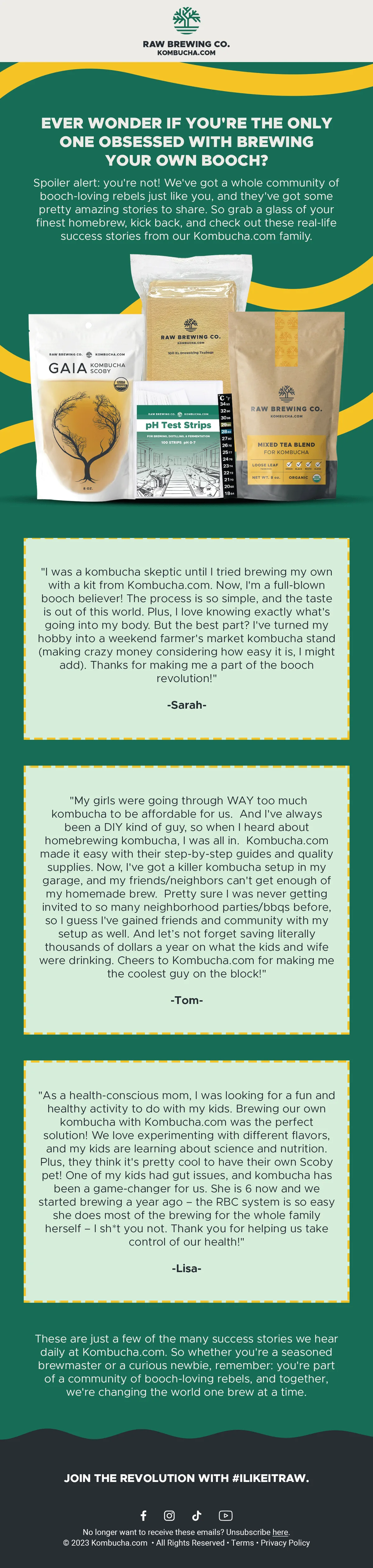 Kombucha.com social proof email — real customer stories
