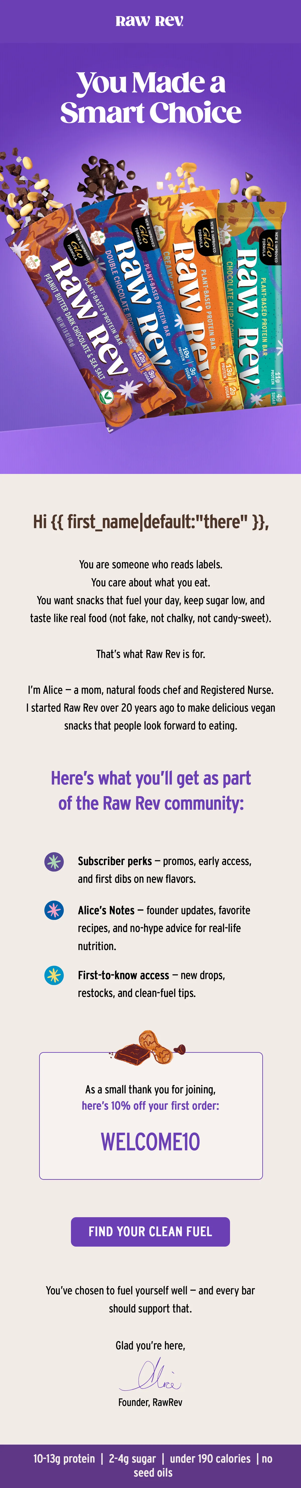 Raw Rev welcome flow — email 1
