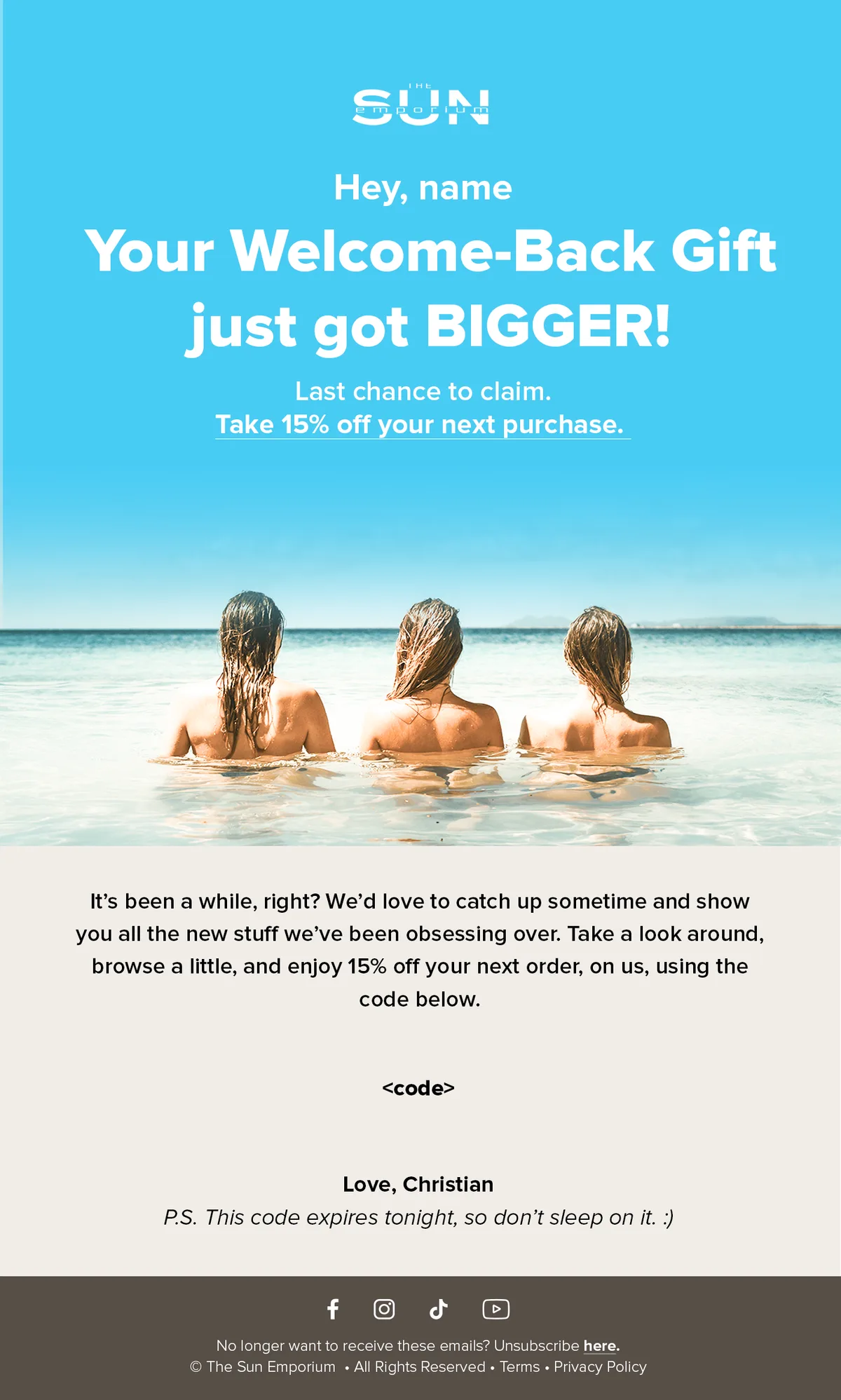 Sun Emporium winback email 3