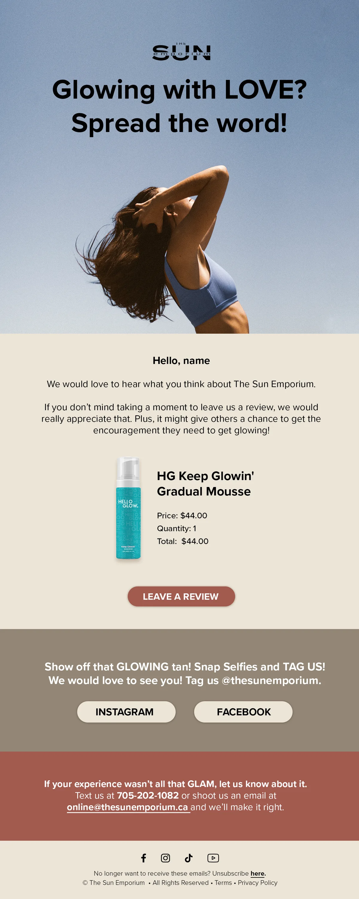 Sun Emporium post-purchase email 2